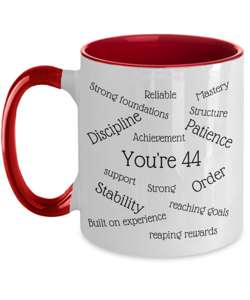 two tone 11oz mug, 44th birthday gift, coffee cup, him, her, numerology