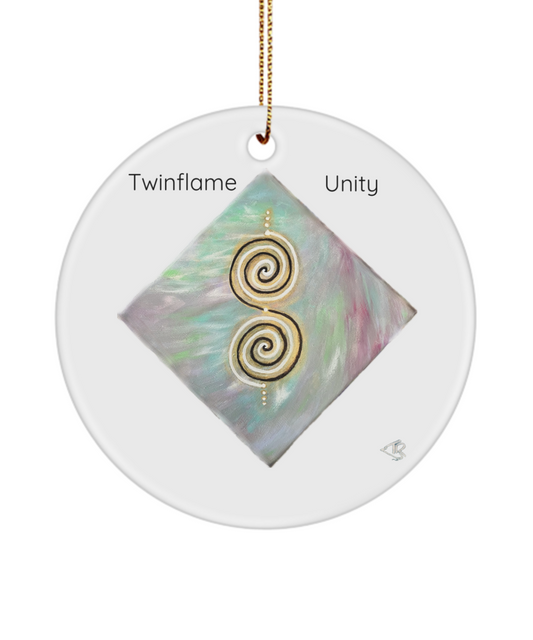 Twinflame unity intention hanging ornament, double spiral geometry, channelled artwork, alchemical art,