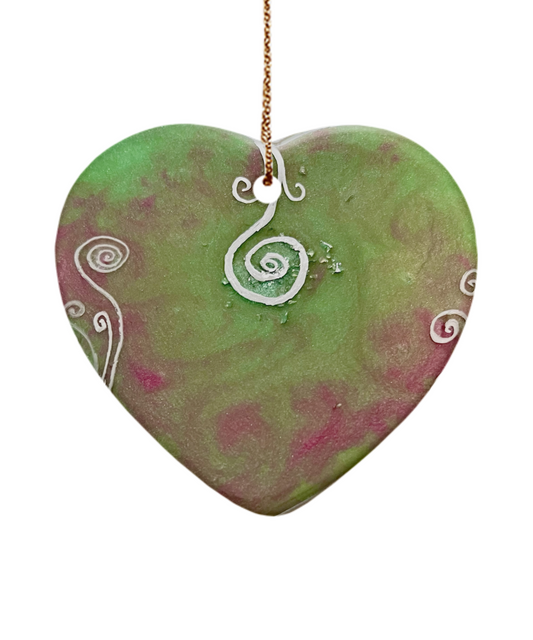 spirals of clensing light codes on heart shaped ornament