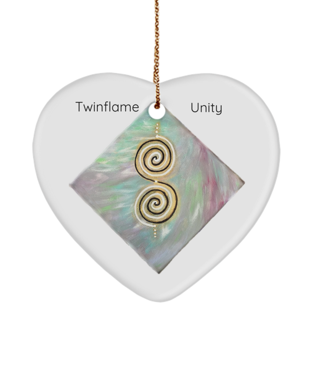 Twinflame unity intention hanging ornament, double spiral geometry, channelled artwork, alchemical art,