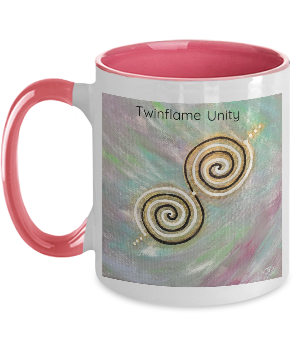 Twinflame unity intention mug, activated, double spiral geometry, 11oz,