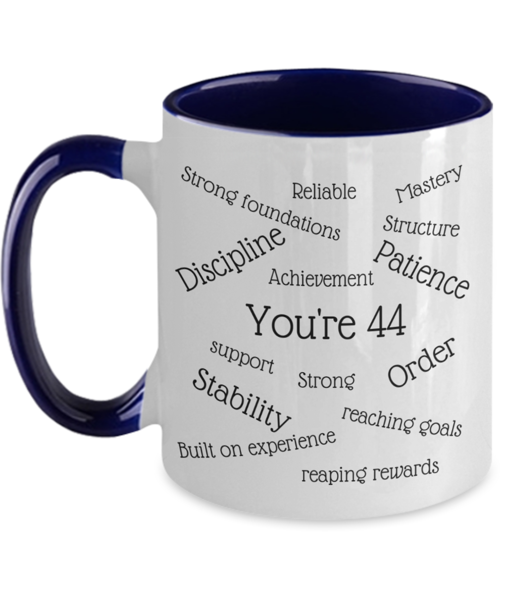 two tone 11oz mug, 44th birthday gift, coffee cup, him, her, numerology