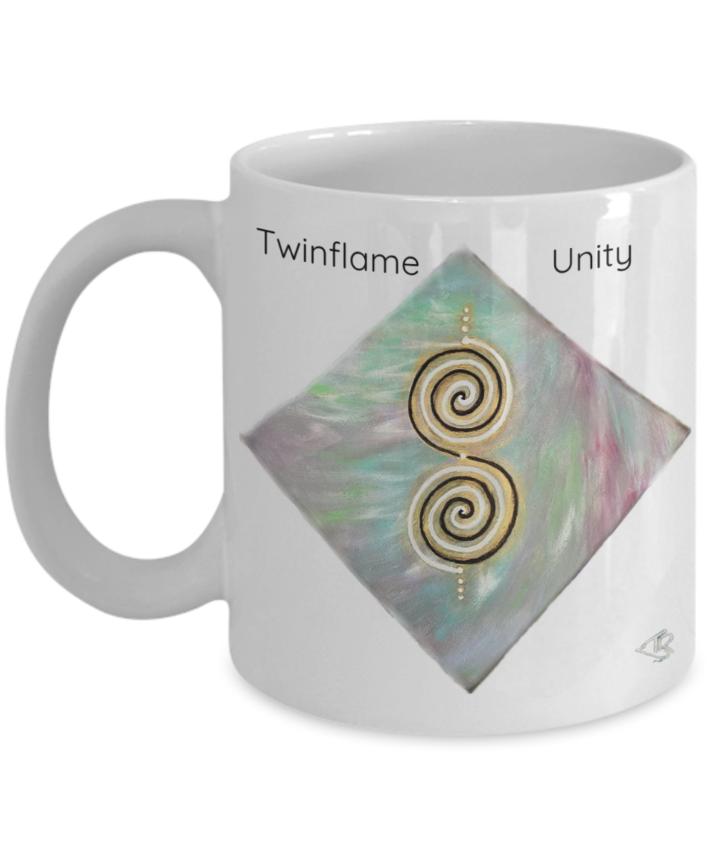 Twinflame unity mug, double spiral geometry, activated design, intention mug, 11oz