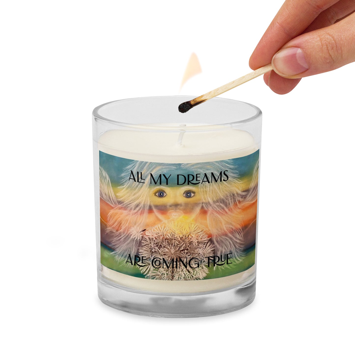 Glass jar soy wax candle, alchemical art design, affirmation candle, make your dreams come true.