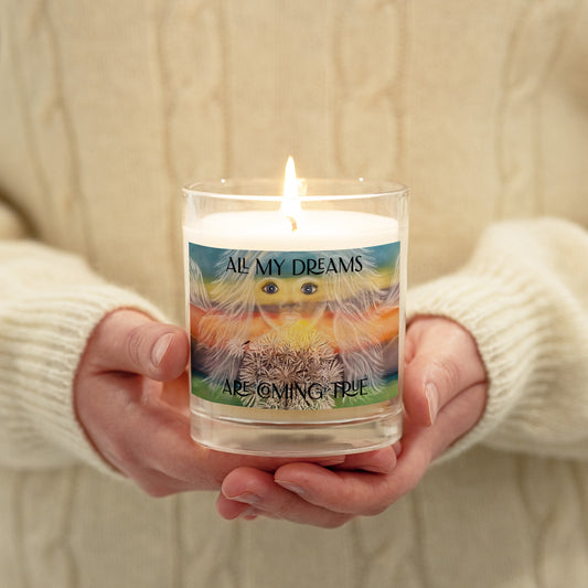 Glass jar soy wax candle, alchemical art design, affirmation candle, make your dreams come true.