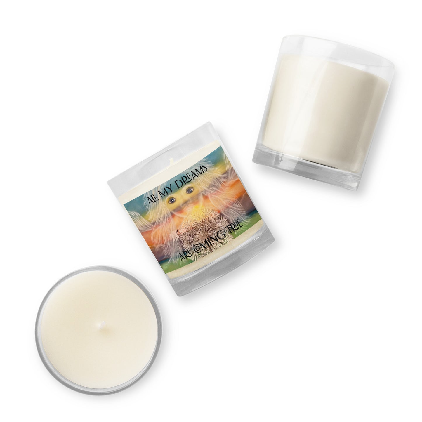 Glass jar soy wax candle, alchemical art design, affirmation candle, make your dreams come true.