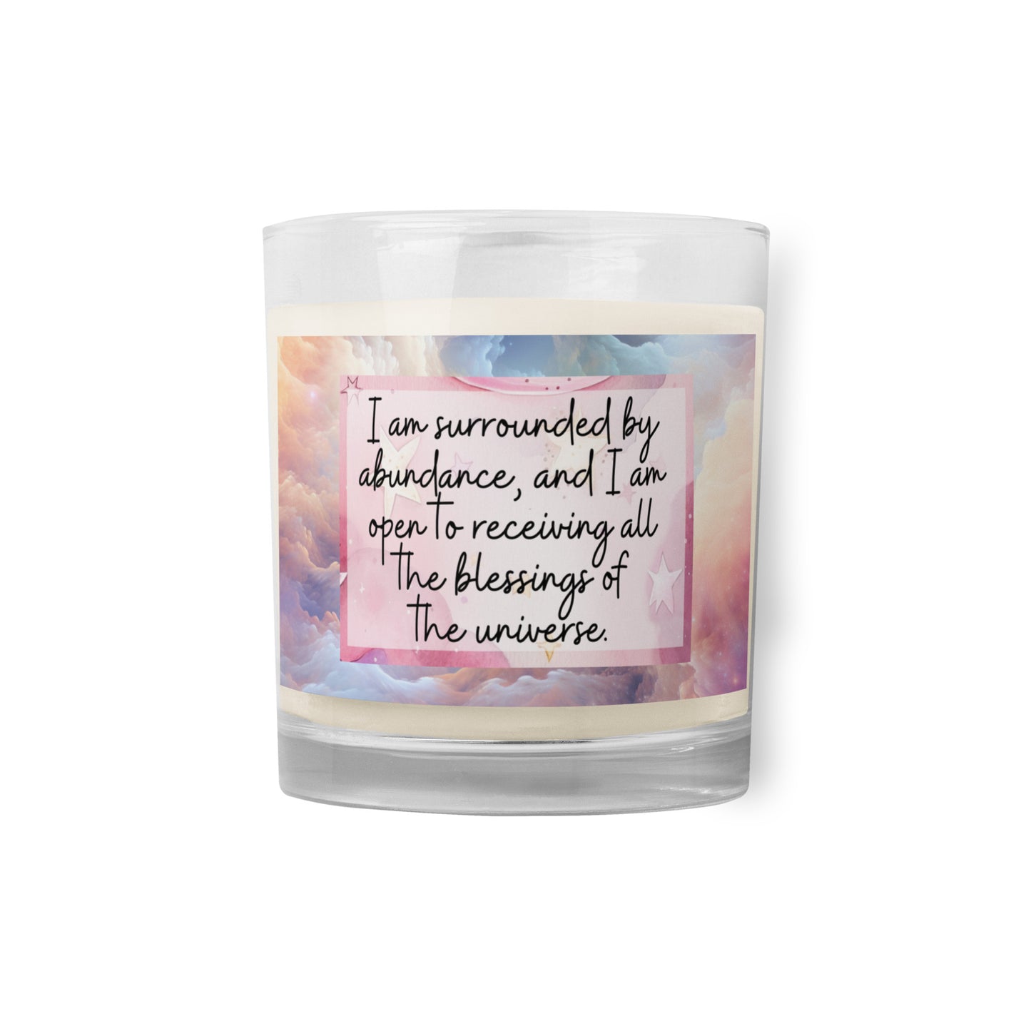 Positivity Affirmation Glass jar soy wax candle, pink moon and night sky design, I am confident,