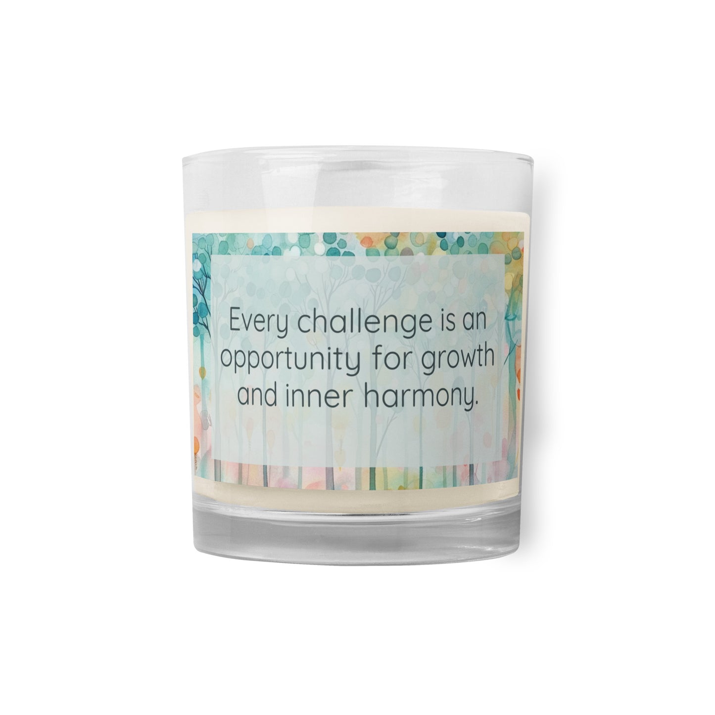 Peaceful Intention Affirmations Glass Jar Candle, “Every challenge is an opportunity for growth and inner harmony“