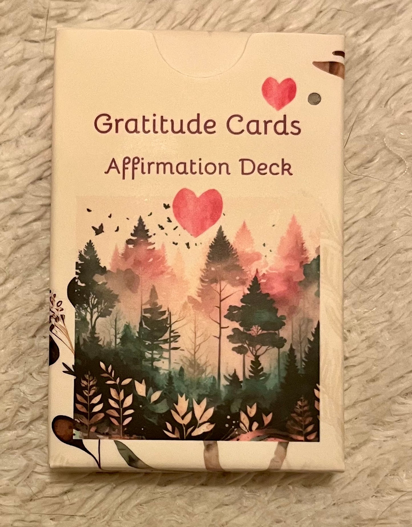 Gratitude cards, affirmations, set of 30 cards, pick one a day for theme for day,  do a spread as oracle cards, use with healing clients