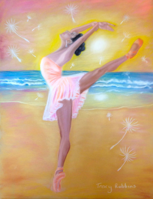 A4 or A3 Art Print, framed or unframed- Balance and Beauty (dancer in arabesque on shore), energised