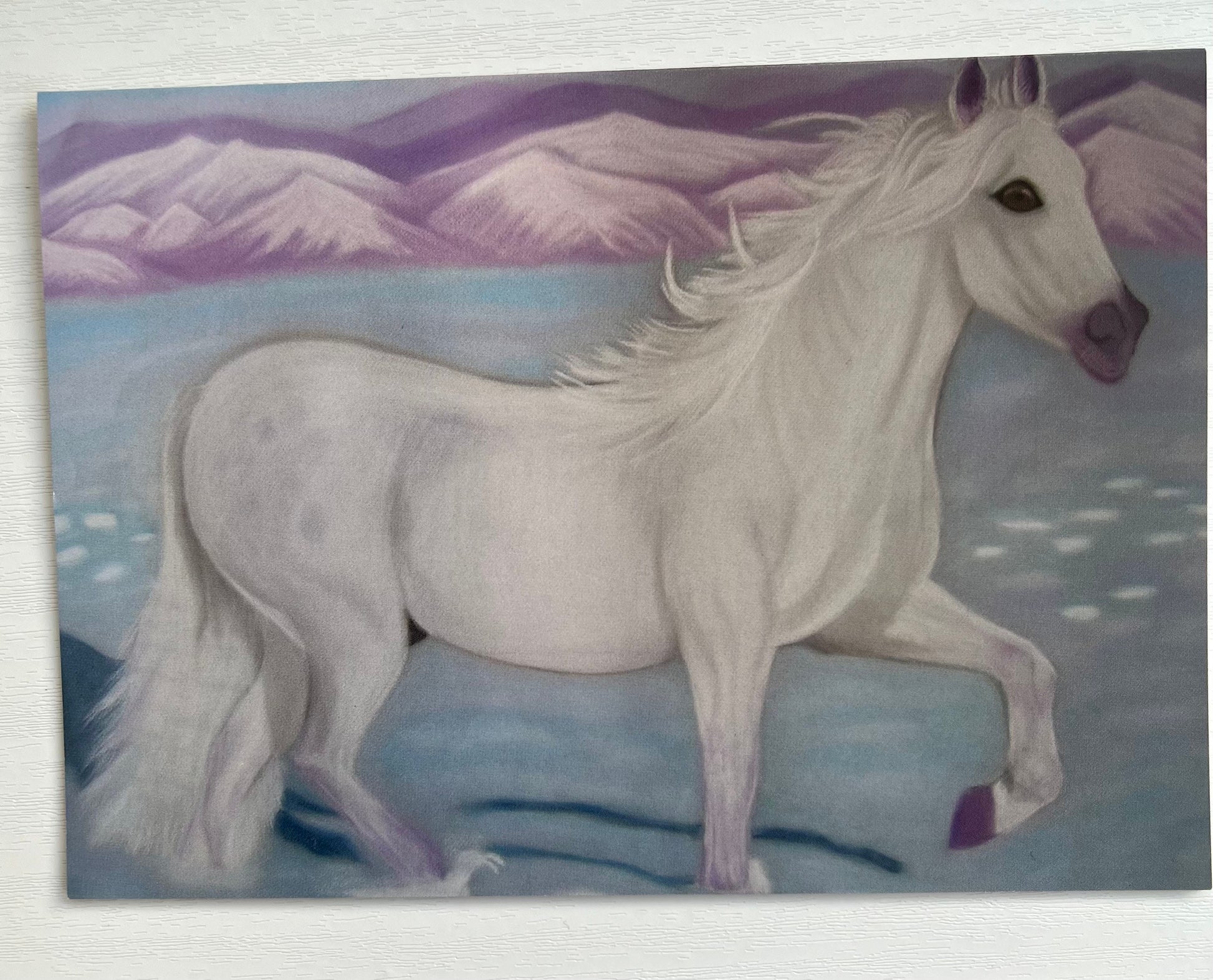 High vibrational A3 Art print- Serenity ( White horse in snow)