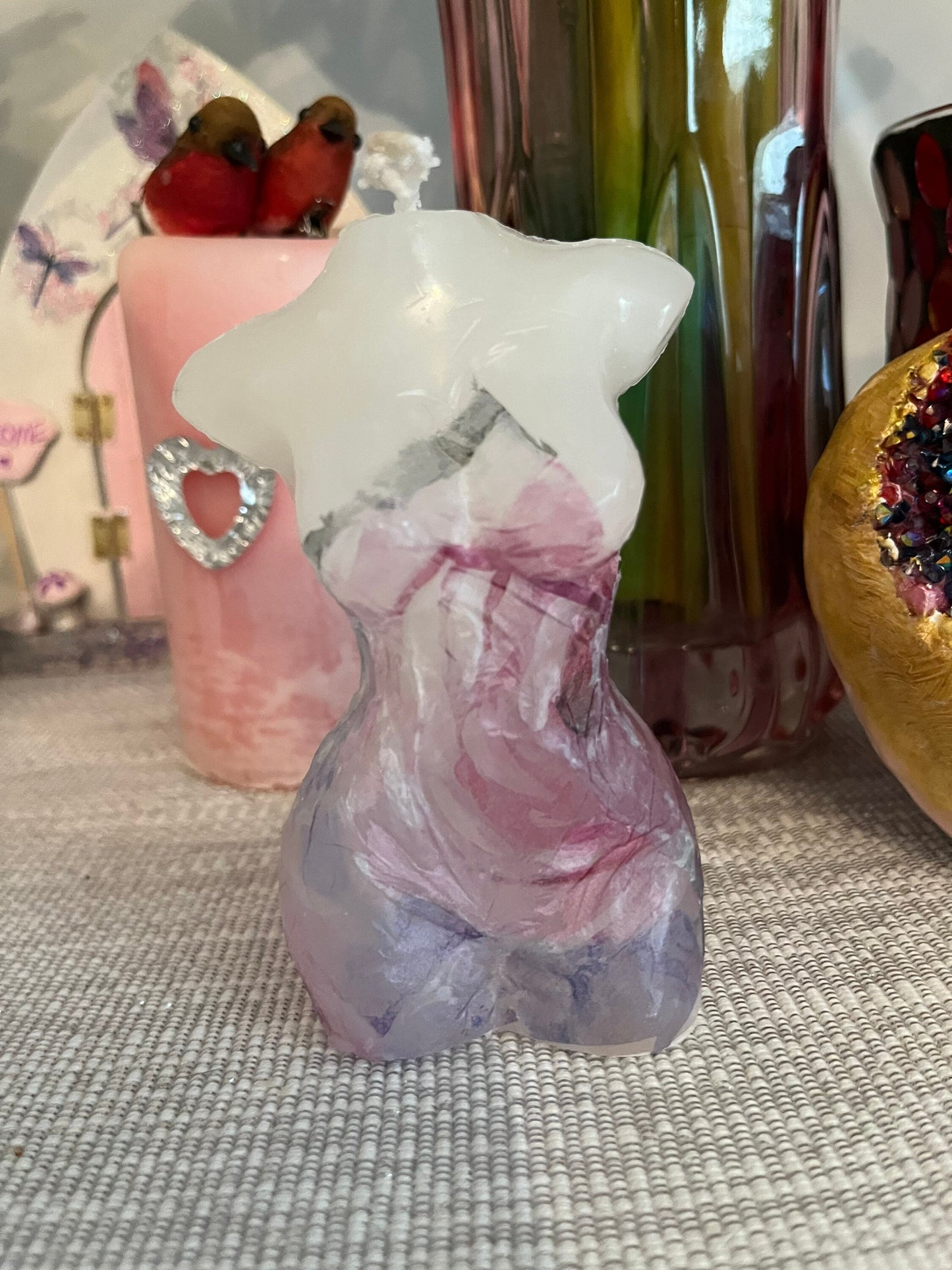 Naked lady figure candle pink rose