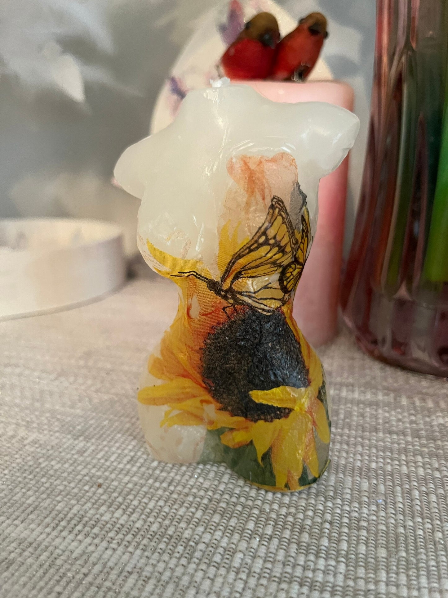 Naked lady figure candle sunflower