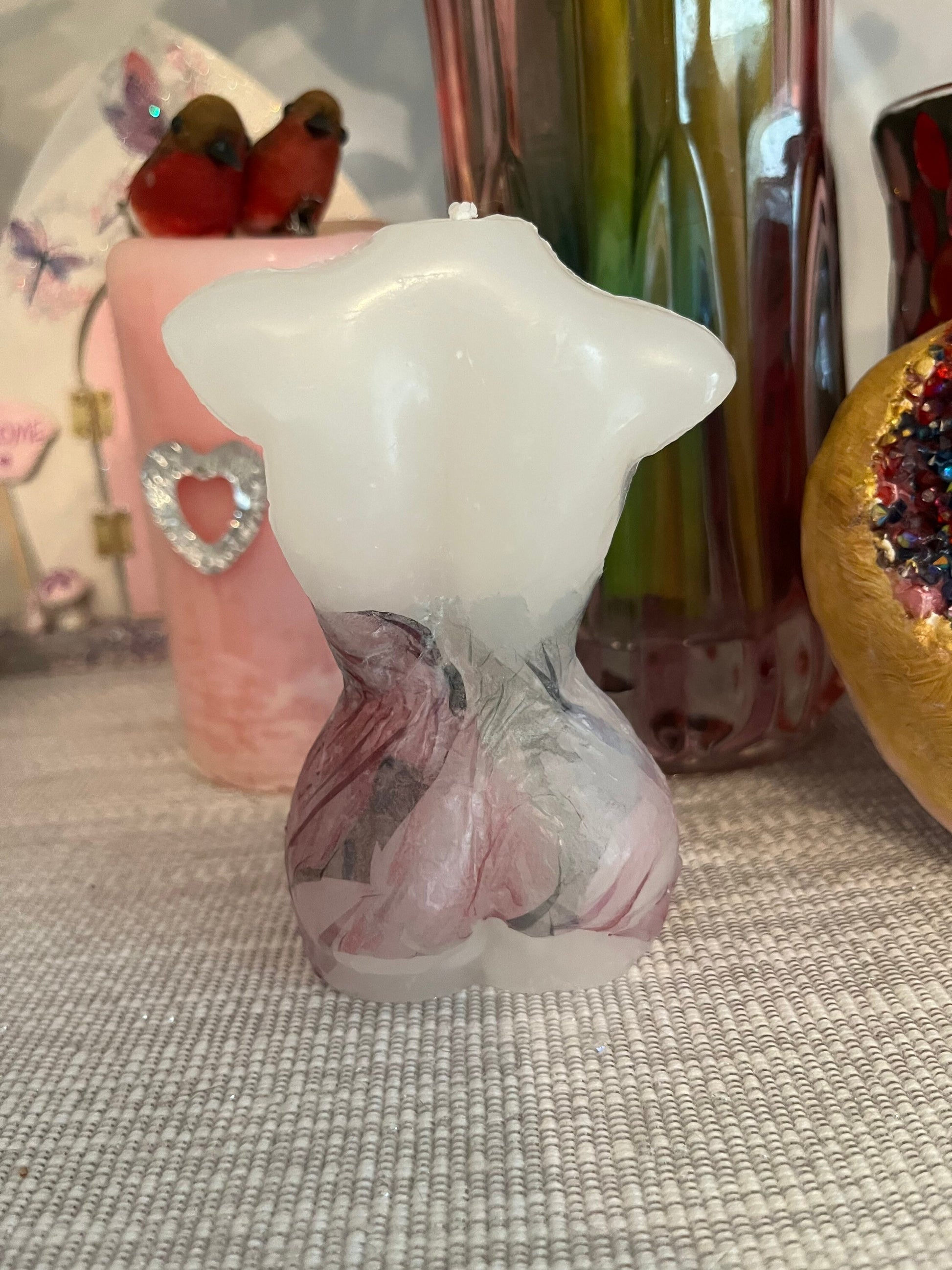 Naked lady figure candle pink rose