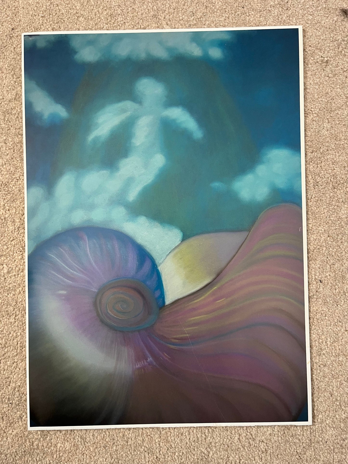 A4 or A3 Art Print, framed or unframed- Healing Art : Creation (nautilus shell on sky with angel shaped cloud)