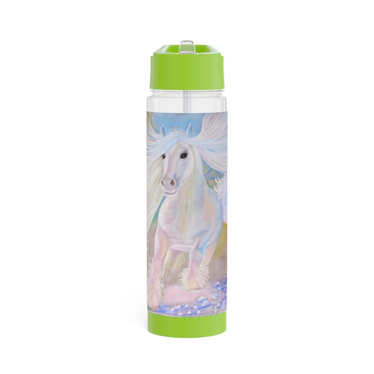 Infuser Water Bottle, energised with healing energy via light codes, energetically purifies water, white crystaline horse, quartz crystal