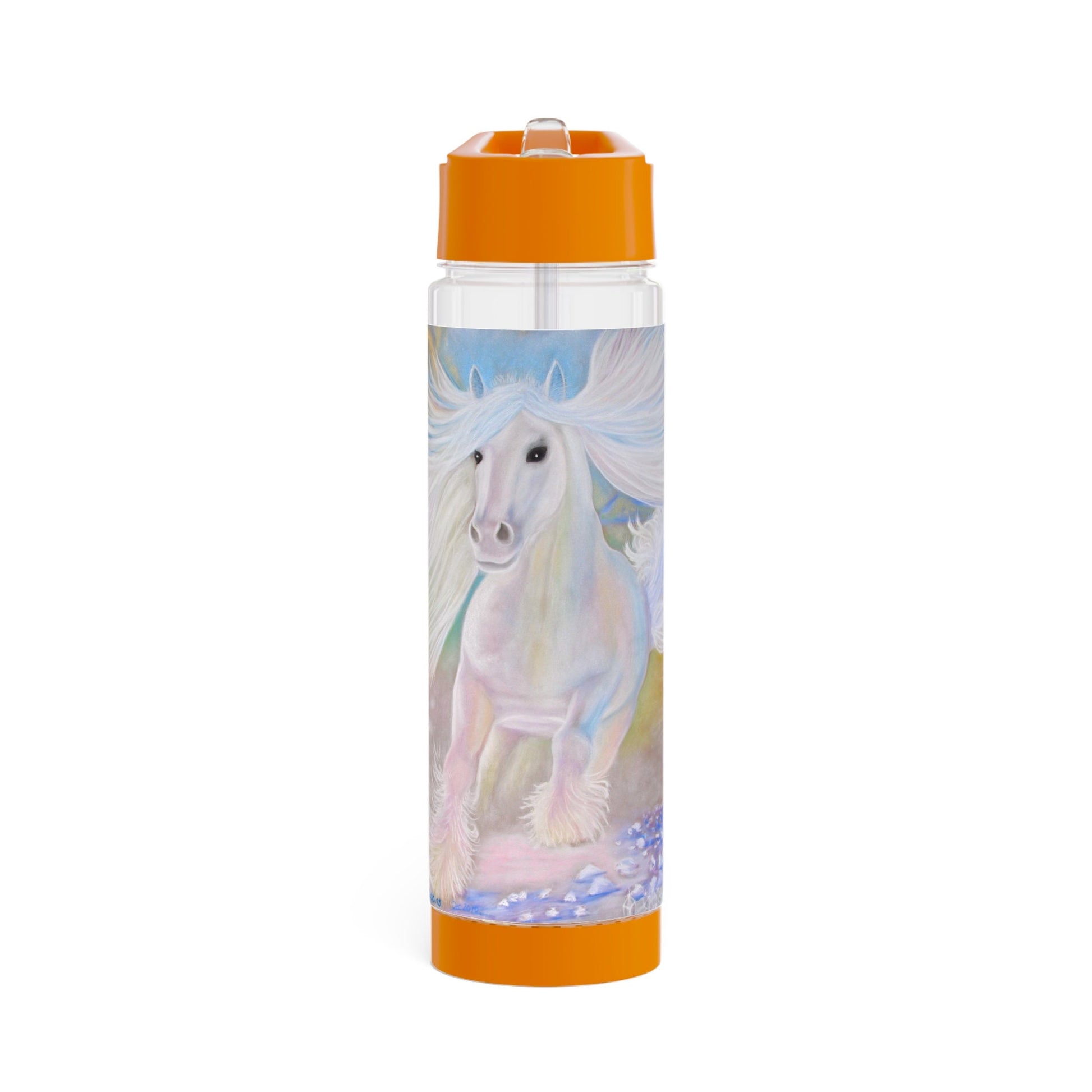 Infuser Water Bottle, energised with healing energy via light codes, energetically purifies water, white crystaline horse, quartz crystal