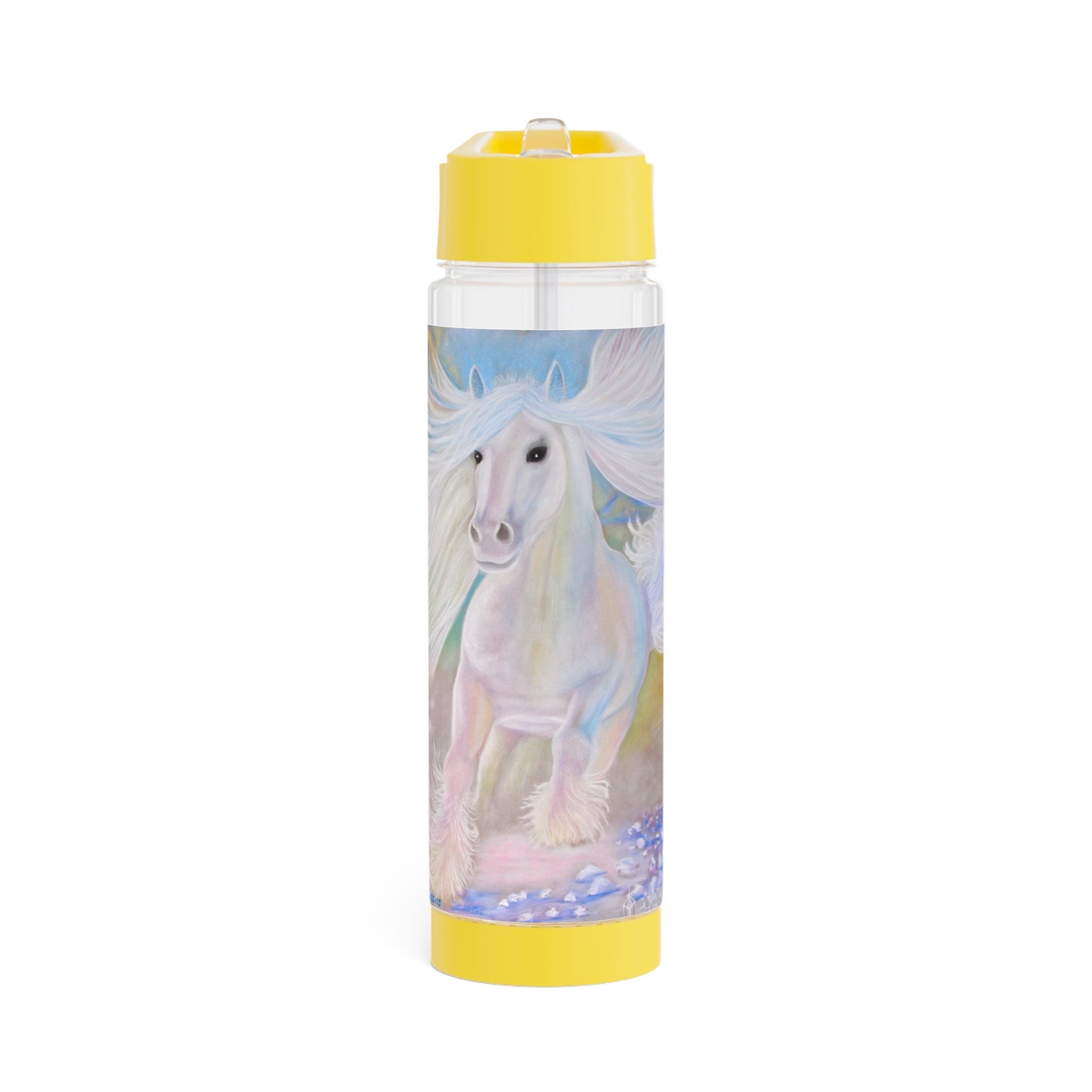 Infuser Water Bottle, energised with healing energy via light codes, energetically purifies water, white crystaline horse, quartz crystal