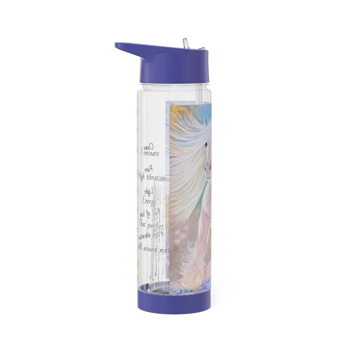 Infuser Water Bottle, energised with healing energy via light codes, energetically purifies water, white crystaline horse, quartz crystal