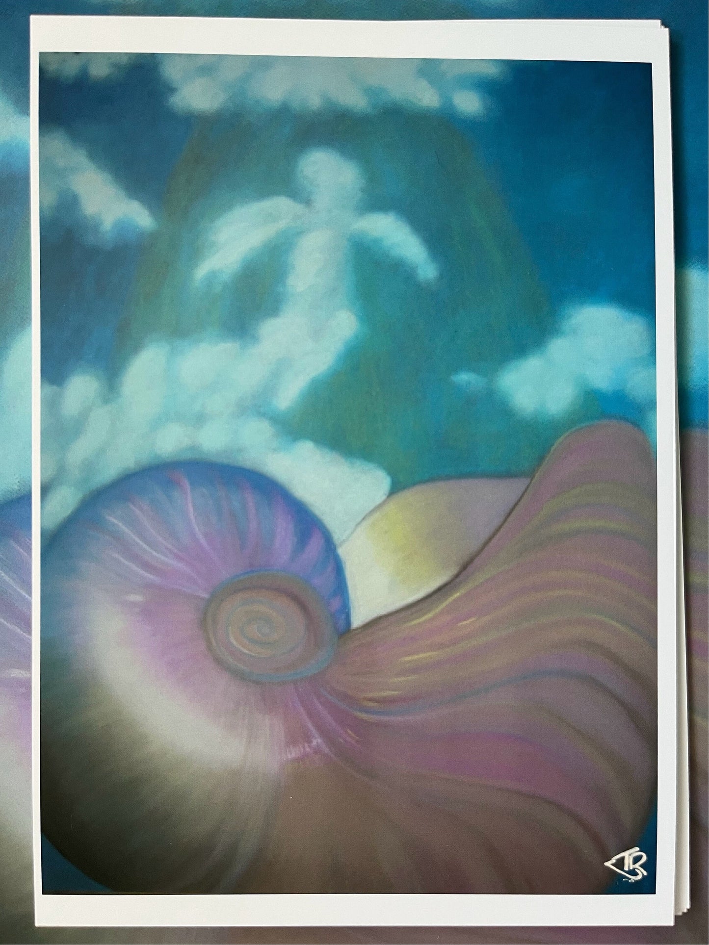 A4 or A3 Art Print, framed or unframed- Healing Art : Creation (nautilus shell on sky with angel shaped cloud)