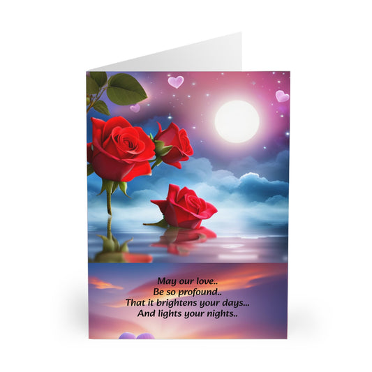 Large Lovers Greeting Cards (single card), Anniversary, blank inside, roses, love hearts, love, lovers, soft, fantasy, husband, wife