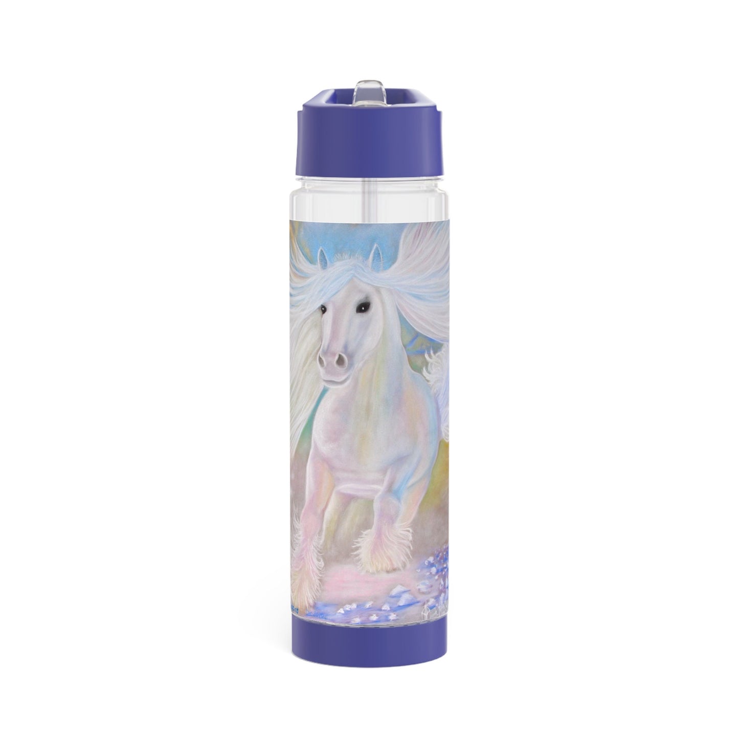 Infuser Water Bottle, energised with healing energy via light codes, energetically purifies water, white crystaline horse, quartz crystal