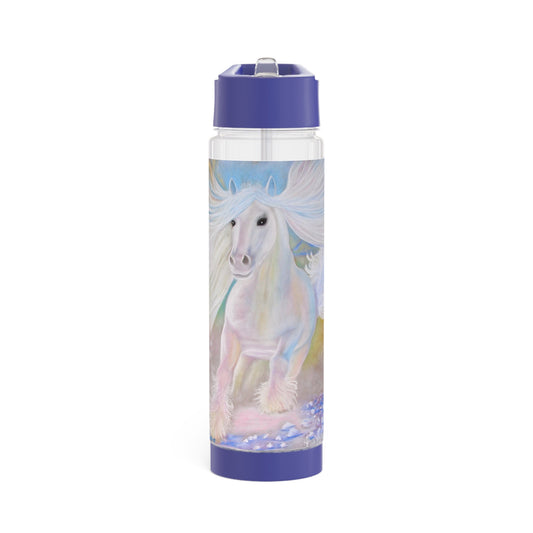 Infuser Water Bottle, energised with healing energy via light codes, energetically purifies water, white crystaline horse, quartz crystal