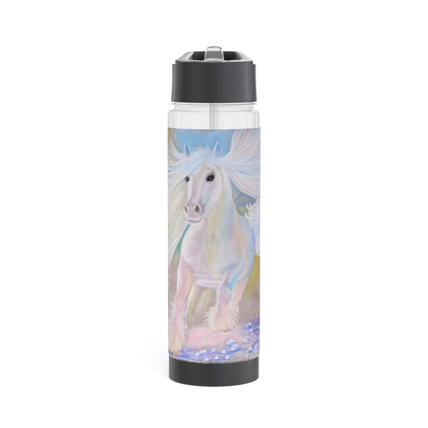 Infuser Water Bottle, energised with healing energy via light codes, energetically purifies water, white crystaline horse, quartz crystal