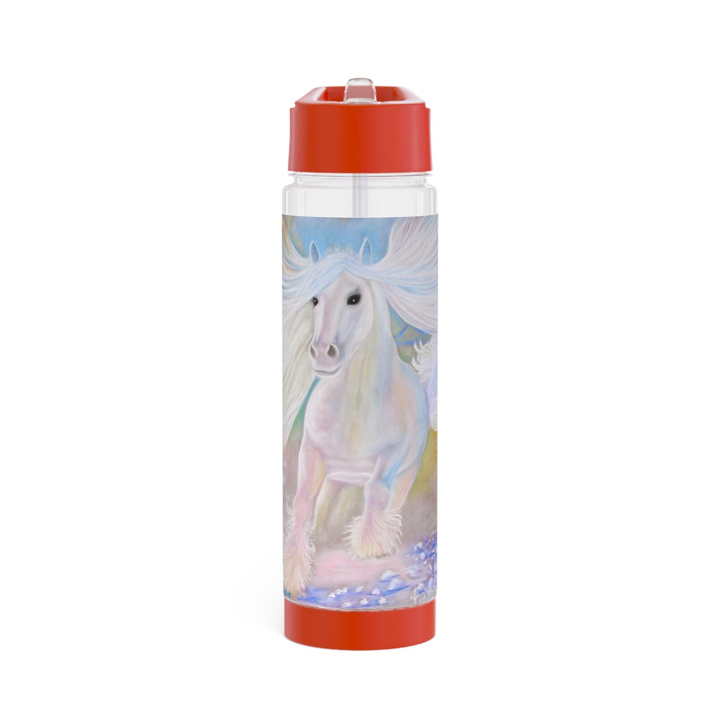 Infuser Water Bottle, energised with healing energy via light codes, energetically purifies water, white crystaline horse, quartz crystal