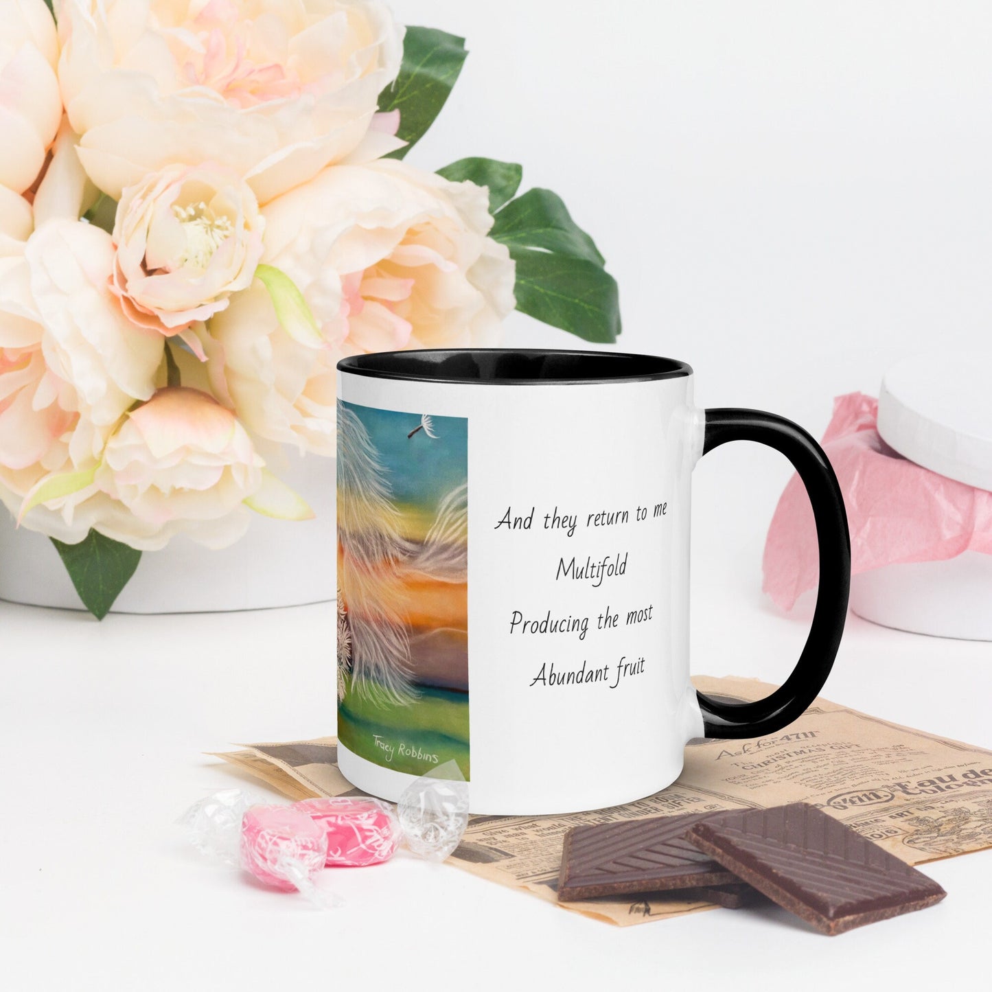 Activated affirmation mug, wishes come true, manifestation, gift for him or her, planting heart seeds, dandelion pod