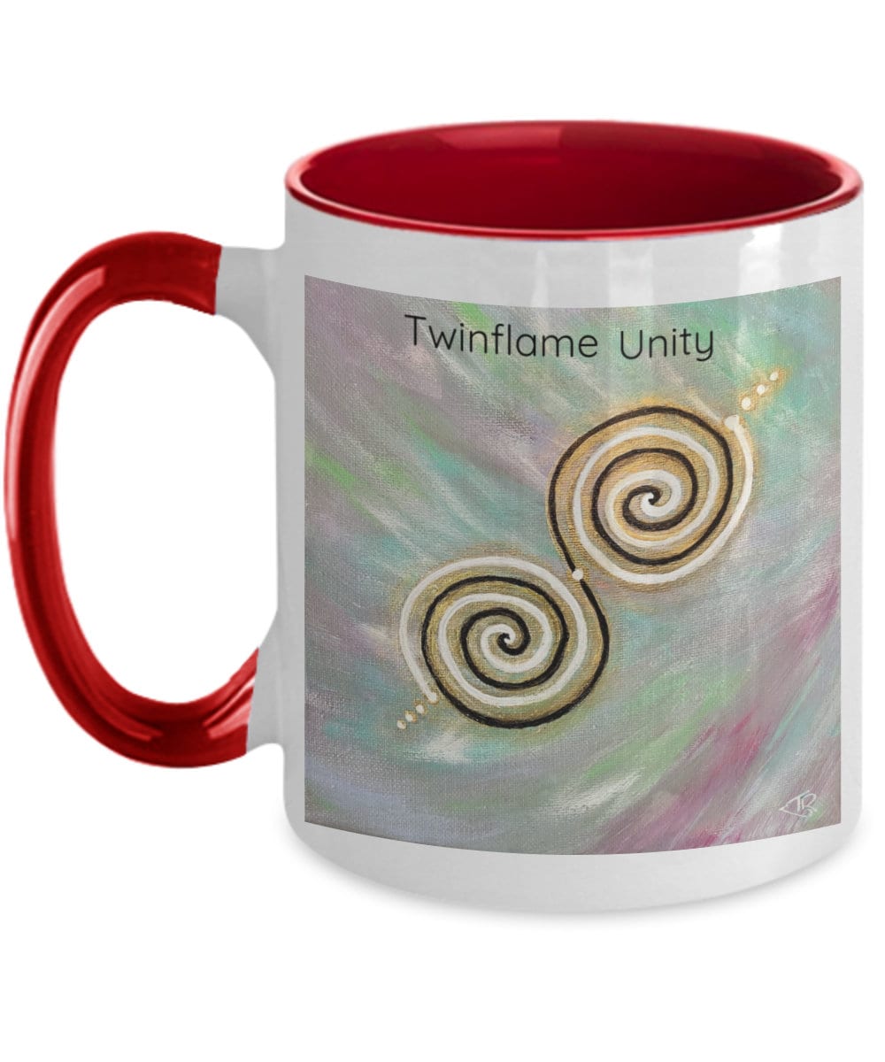 Twinflame unity intention mug, activated, double spiral geometry, 11oz,