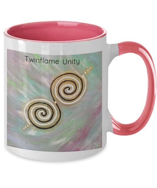 Twinflame unity intention mug, activated, double spiral geometry, 11oz,