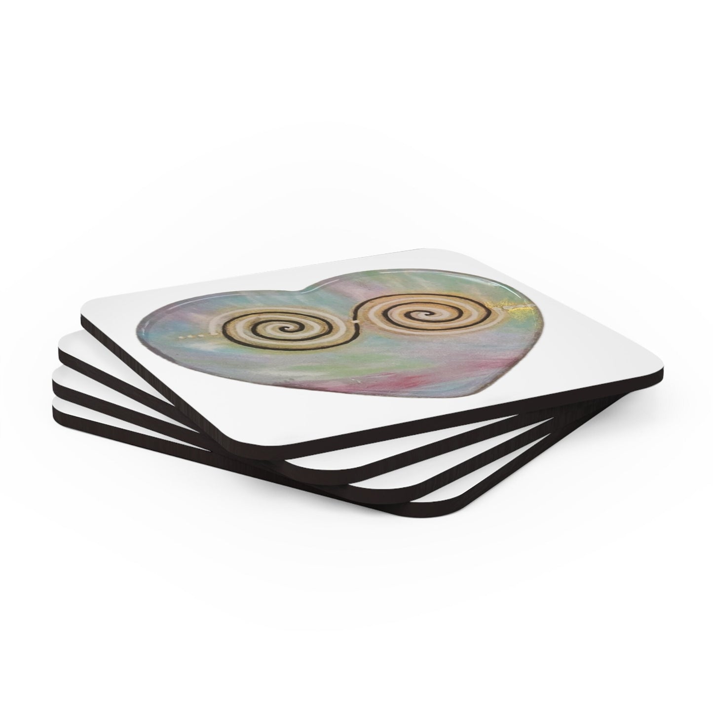 Twinflame unity activated double spiral alchemical artwork Corkwood Coaster Set of 4, divine masculine & Feminine Unity