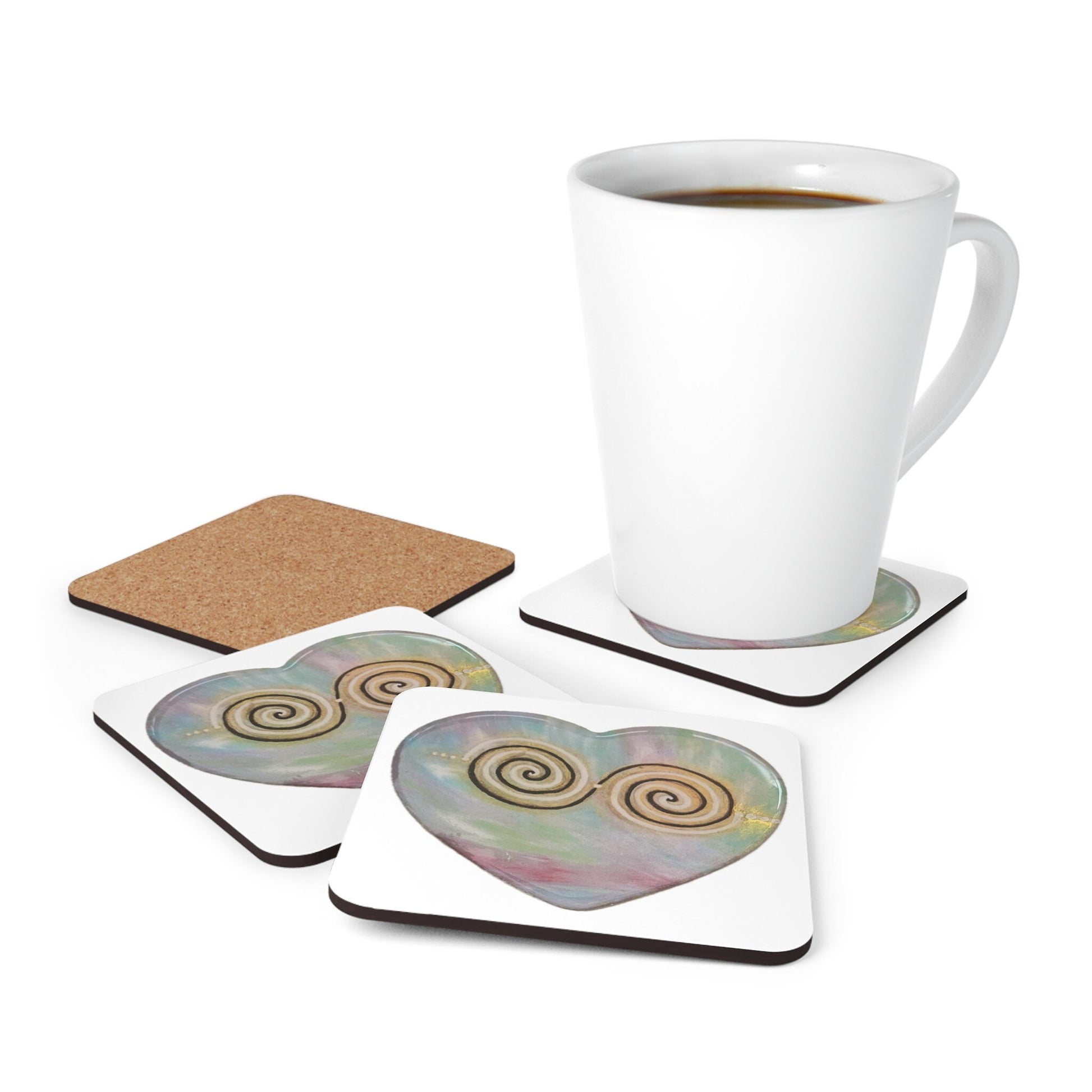 Twinflame unity activated double spiral alchemical artwork Corkwood Coaster Set of 4, divine masculine & Feminine Unity