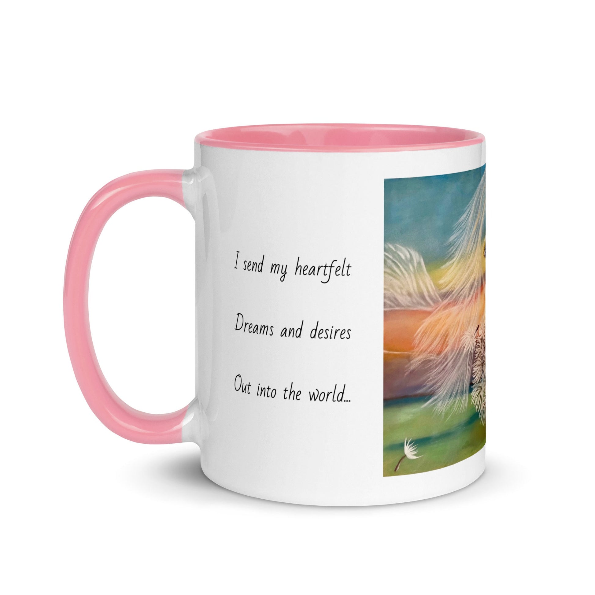 Activated affirmation mug, wishes come true, manifestation, gift, planting heart seeds, dandelion pod, two tone, choice of colours