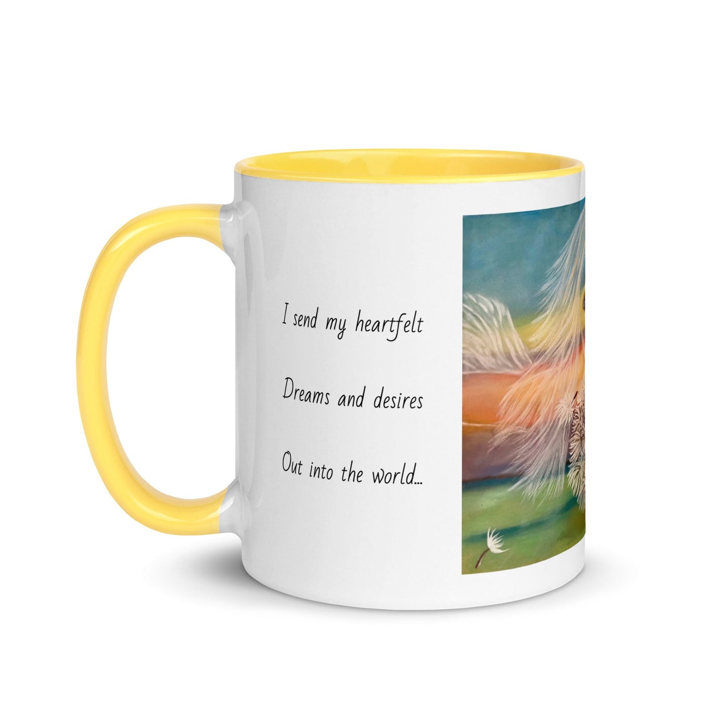 Activated affirmation mug, wishes come true, manifestation, gift, planting heart seeds, dandelion pod, two tone, choice of colours