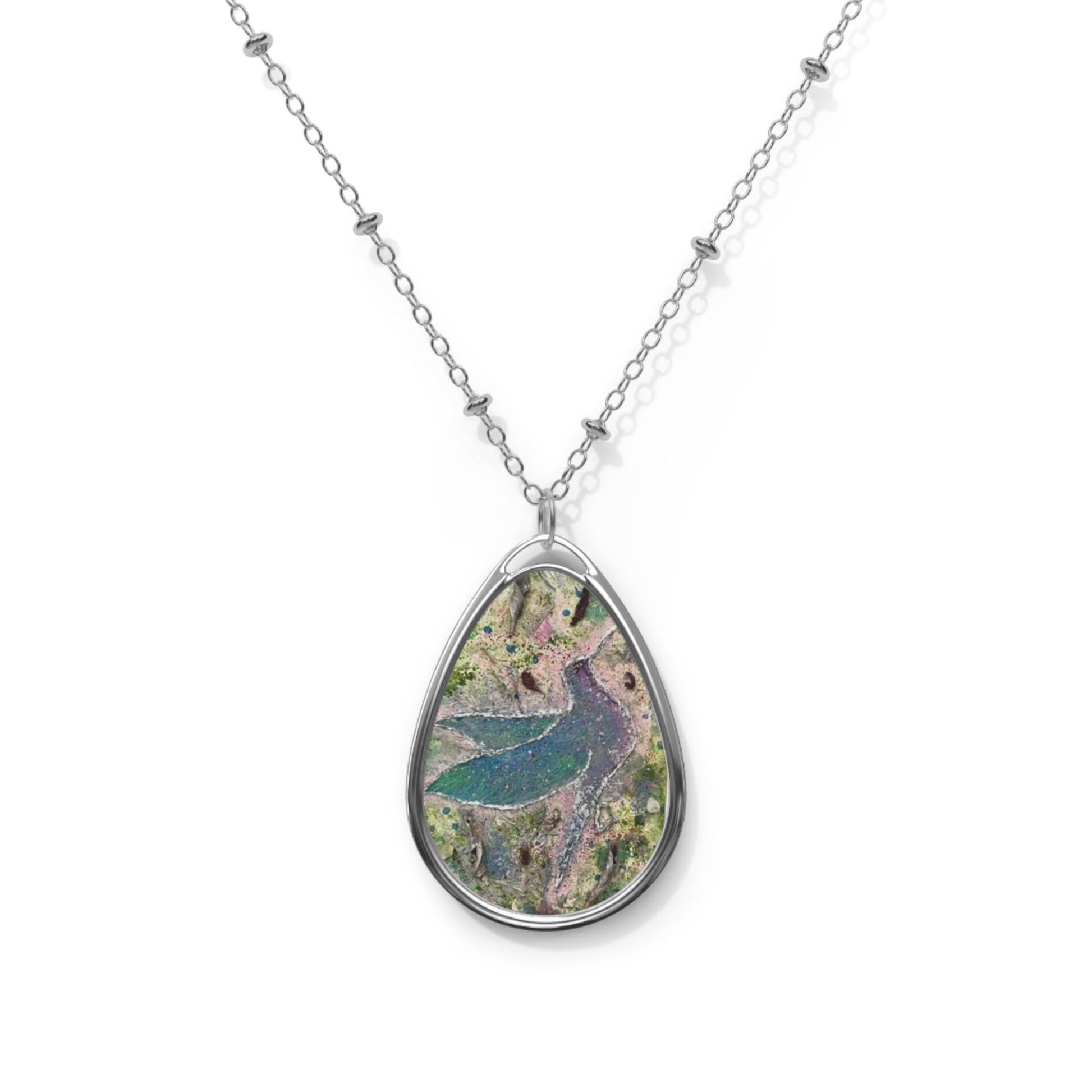 Hummingbird, alchemical art Oval Necklace, energised with light codes, gift for her, Aus, US, UK