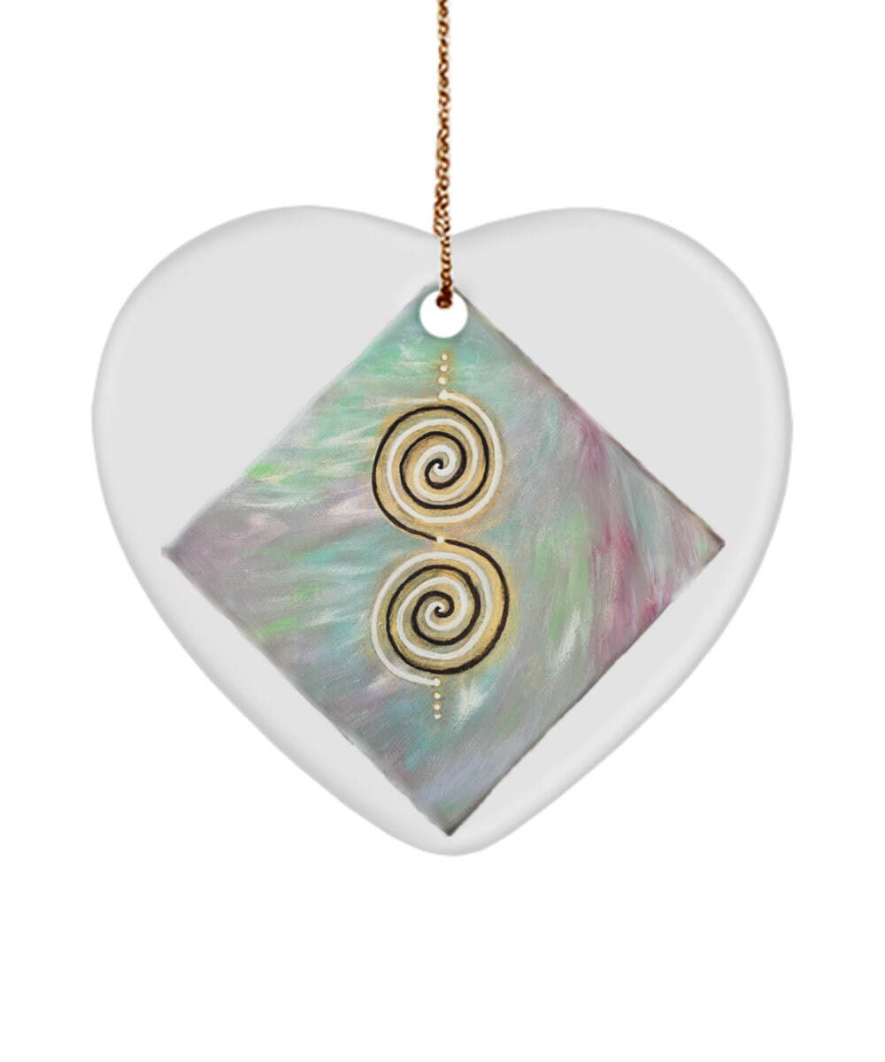 Twinflame spiral activated ornament, energy activated geometry for anchoring twinflame unity, alchemical art