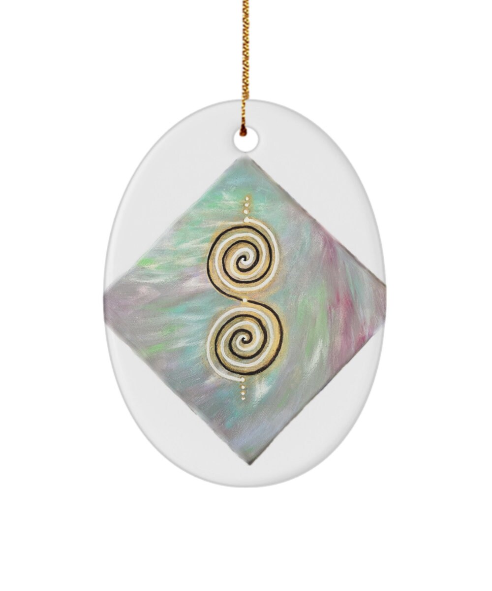 Twinflame spiral activated ornament, energy activated geometry for anchoring twinflame unity, alchemical art