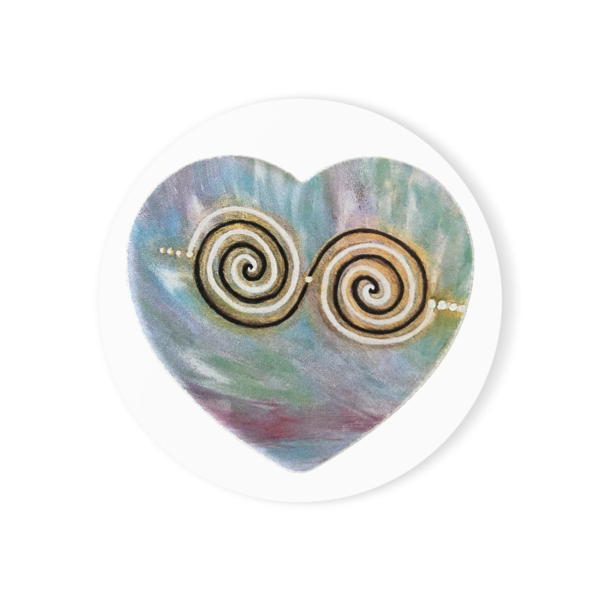 Twinflame Unity corkback coaster, activated double spiral alchemical art design. Single coaster