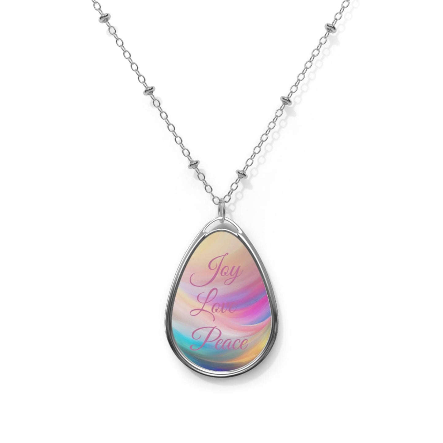 Joy, Love, Peace, Oval Necklace, wear your intentions on your heart and exude high vibrations with soft loving colors, Aus, UK, USA