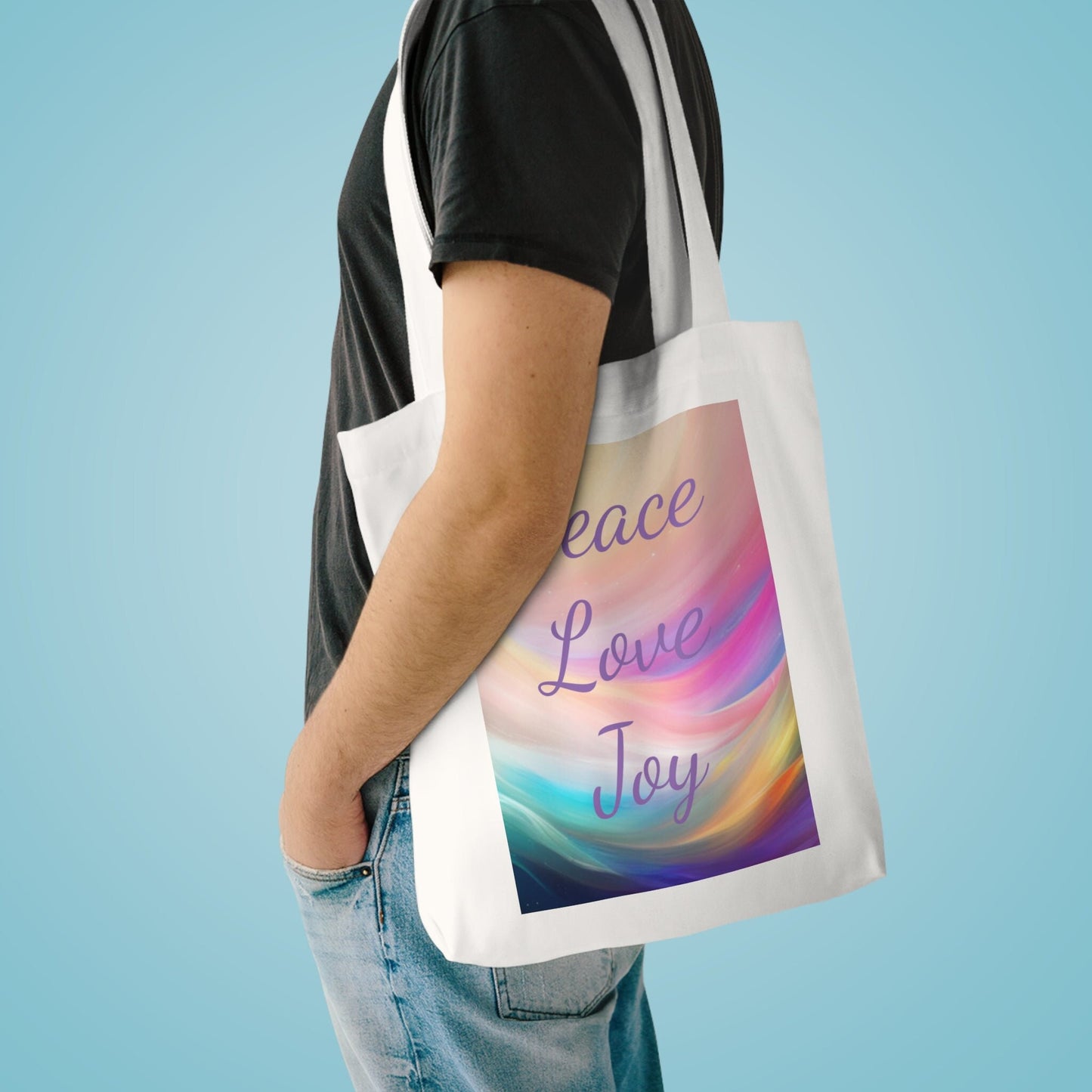 Peace, Love Joy, Cotton Intention Tote Bag, carry around your high vibrational intentions, Australia