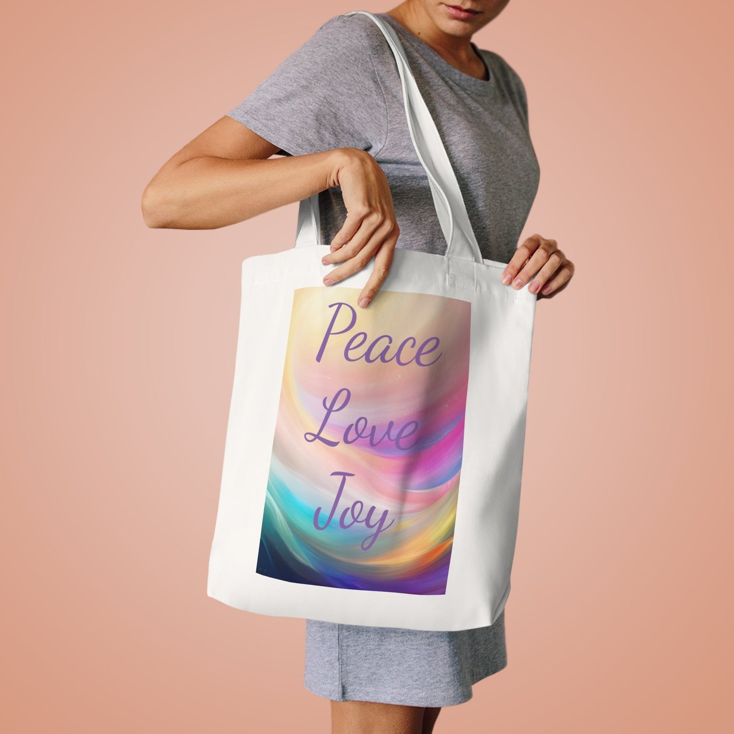 Peace, Love Joy, Cotton Intention Tote Bag, carry around your high vibrational intentions, Australia