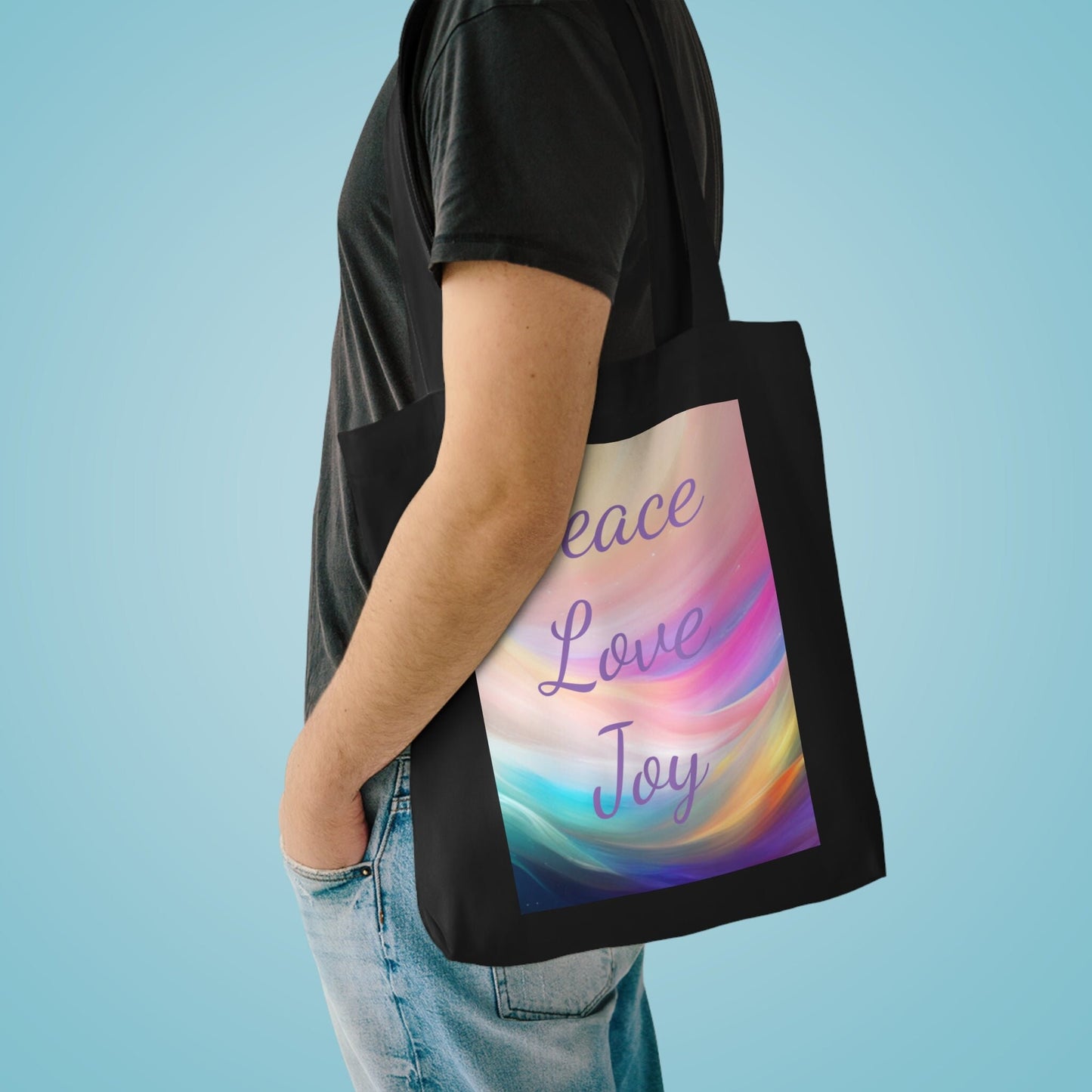 Peace, Love Joy, Cotton Intention Tote Bag, carry around your high vibrational intentions, Australia