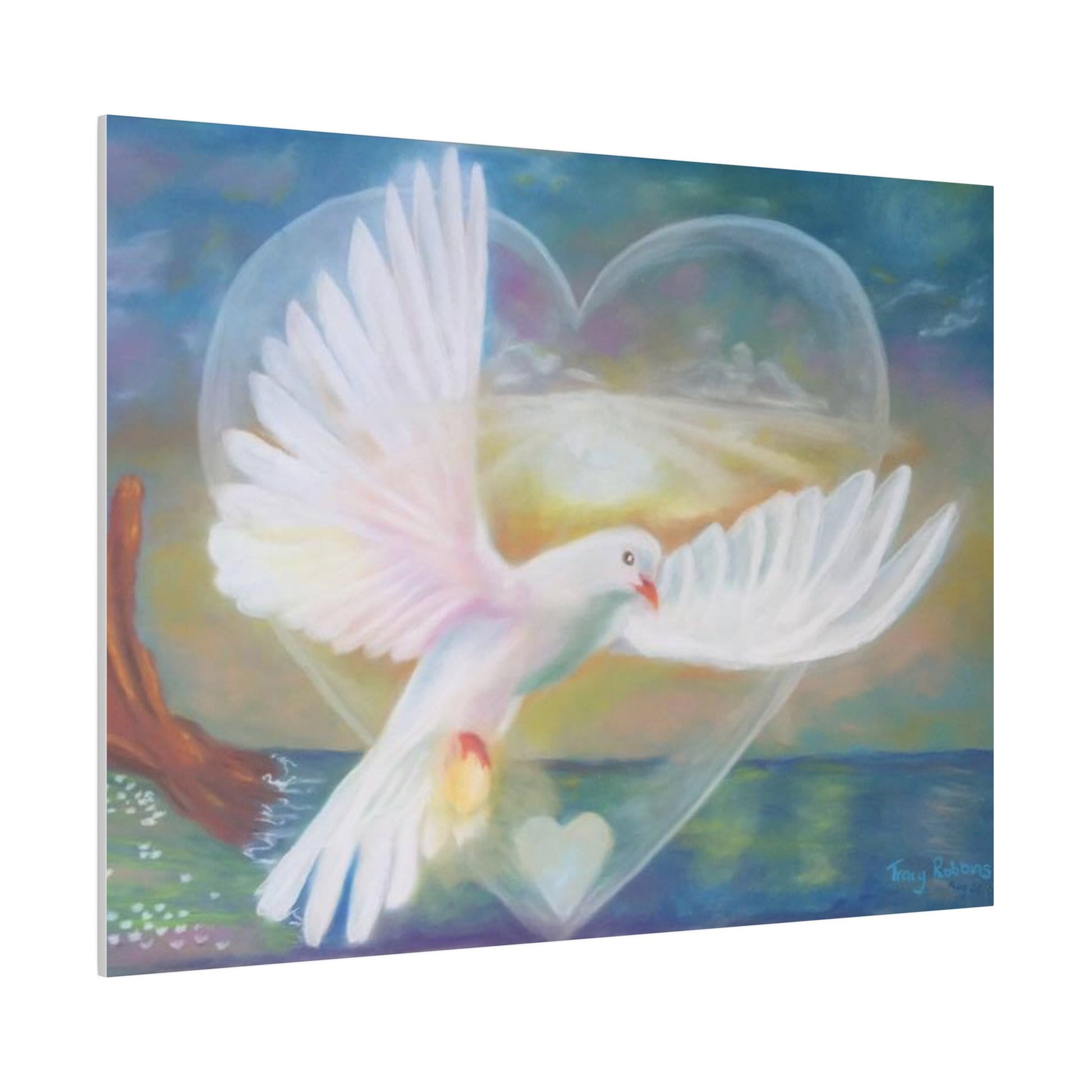 Alchemical art healing Matte Canvas Print, Stretched, Illumination, dove flying through heart portal, energised, Ships from Aus, UK, US