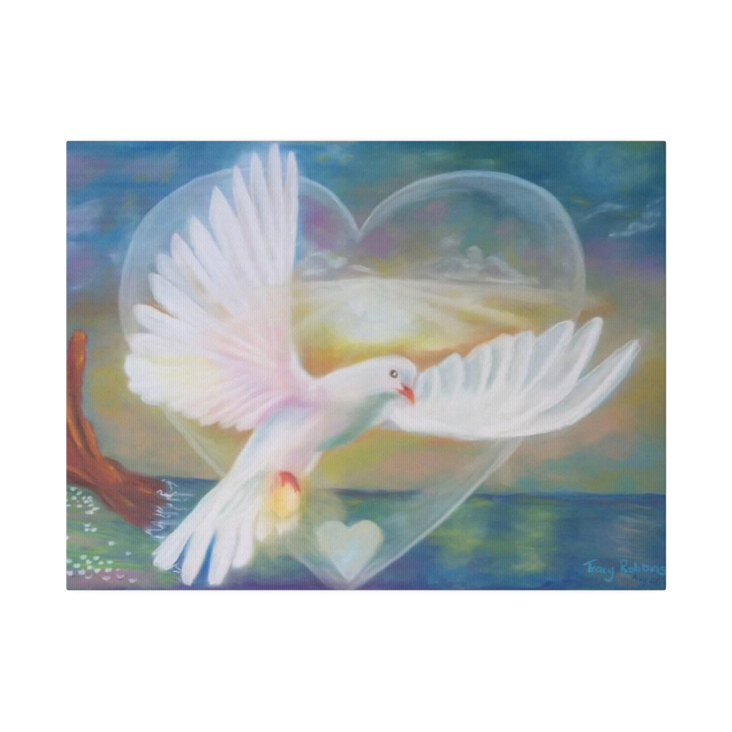 Alchemical art healing Matte Canvas Print, Stretched, Illumination, dove flying through heart portal, energised, Ships from Aus, UK, US