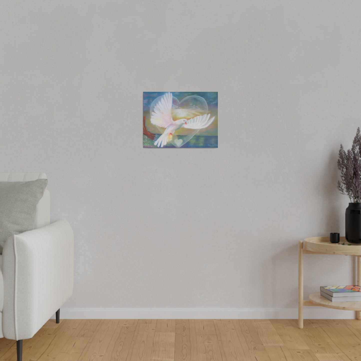 Alchemical art healing Matte Canvas Print, Stretched, Illumination, dove flying through heart portal, energised, Ships from Aus, UK, US