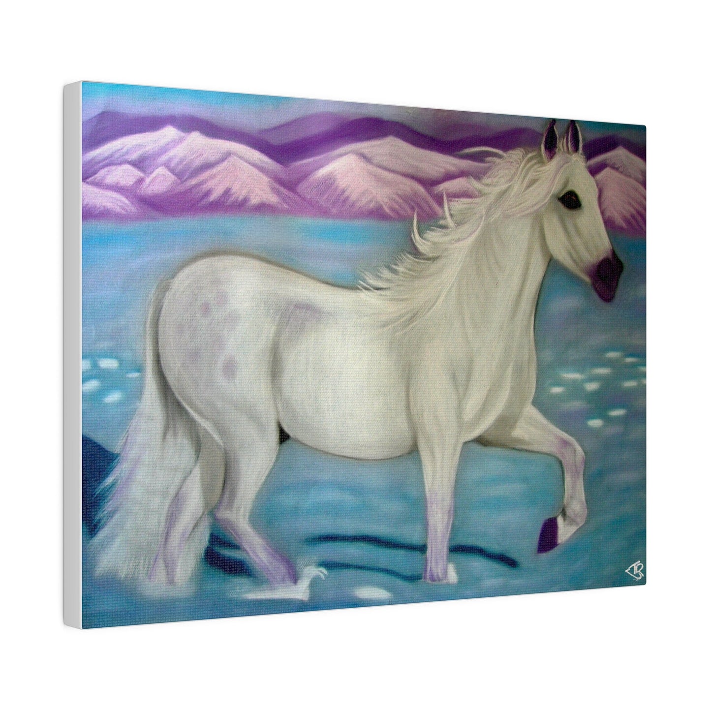 Alchemical art Serenty Canvas Print, Stretched, white horse in snow for harmonsising sensitive souls with environment, Ship from:Aus, US, UK