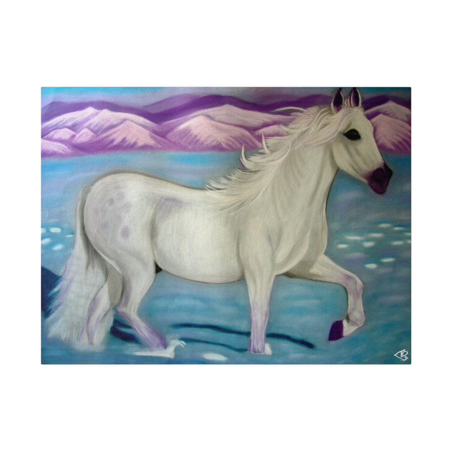 Alchemical art Serenty Canvas Print, Stretched, white horse in snow for harmonsising sensitive souls with environment, Ship from:Aus, US, UK