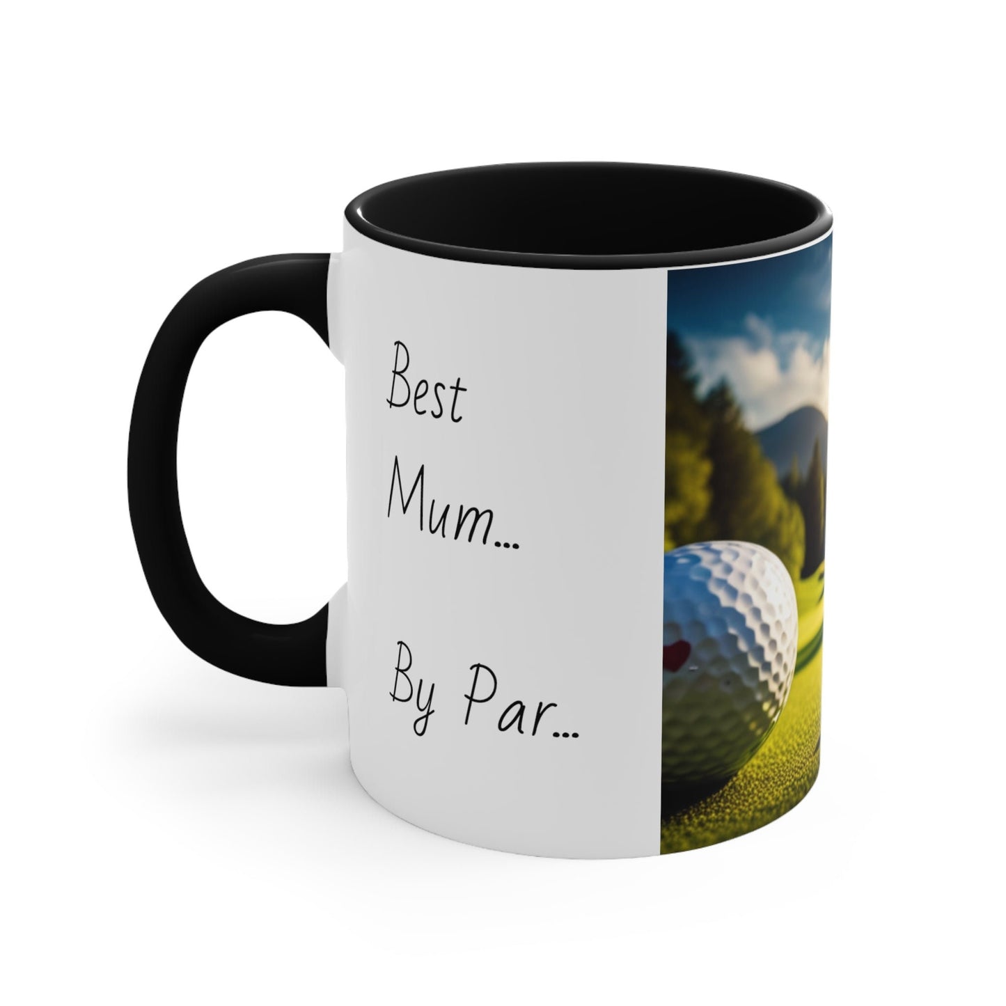 Colorful golf mum Mug, 11oz, choice of colours, pink, red, blue, black, golf puns, you make my heart swing, a tee cup, best mum by par